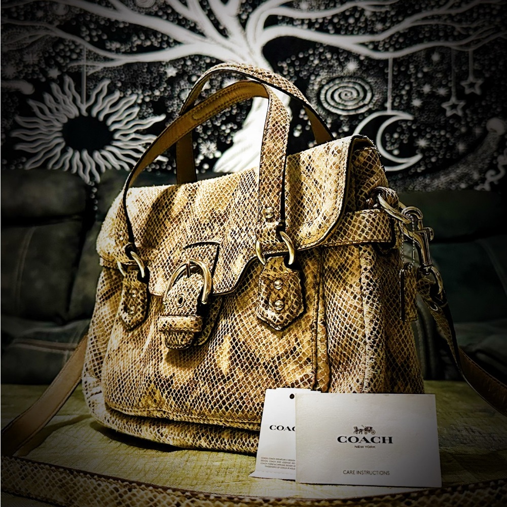 Vintage style Y2K Coach Tan Snake Print Women's Bag crossbody purse handbag - Picture 1 of 17